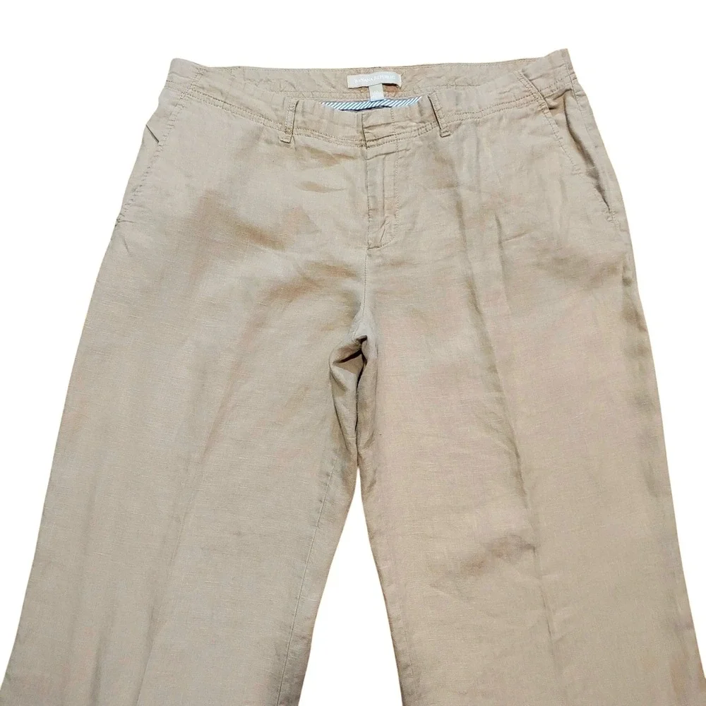 Banana Republic 100% Linen Pants Wide Leg Trousers Tan Career Coastal Size 10